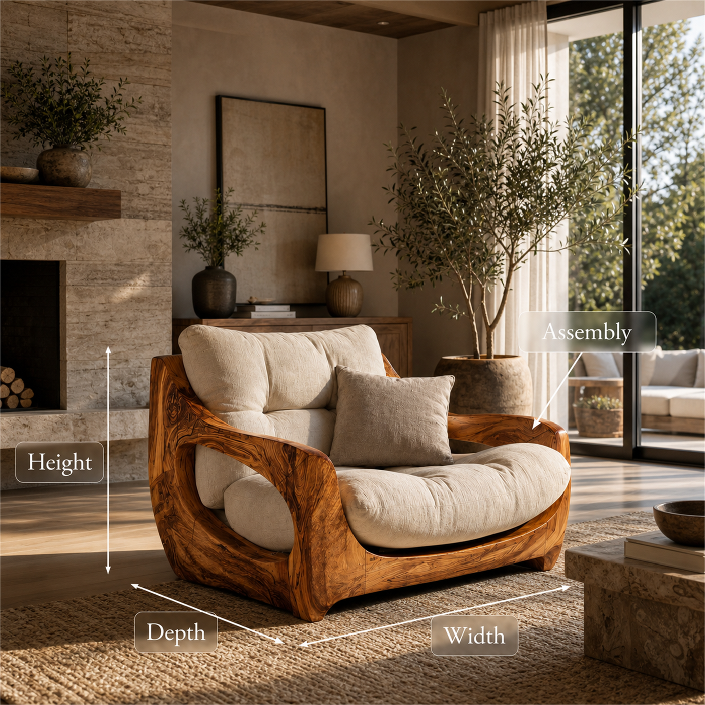 Modern Organic Lounge Seating With Carved Form For Living Room - view 8