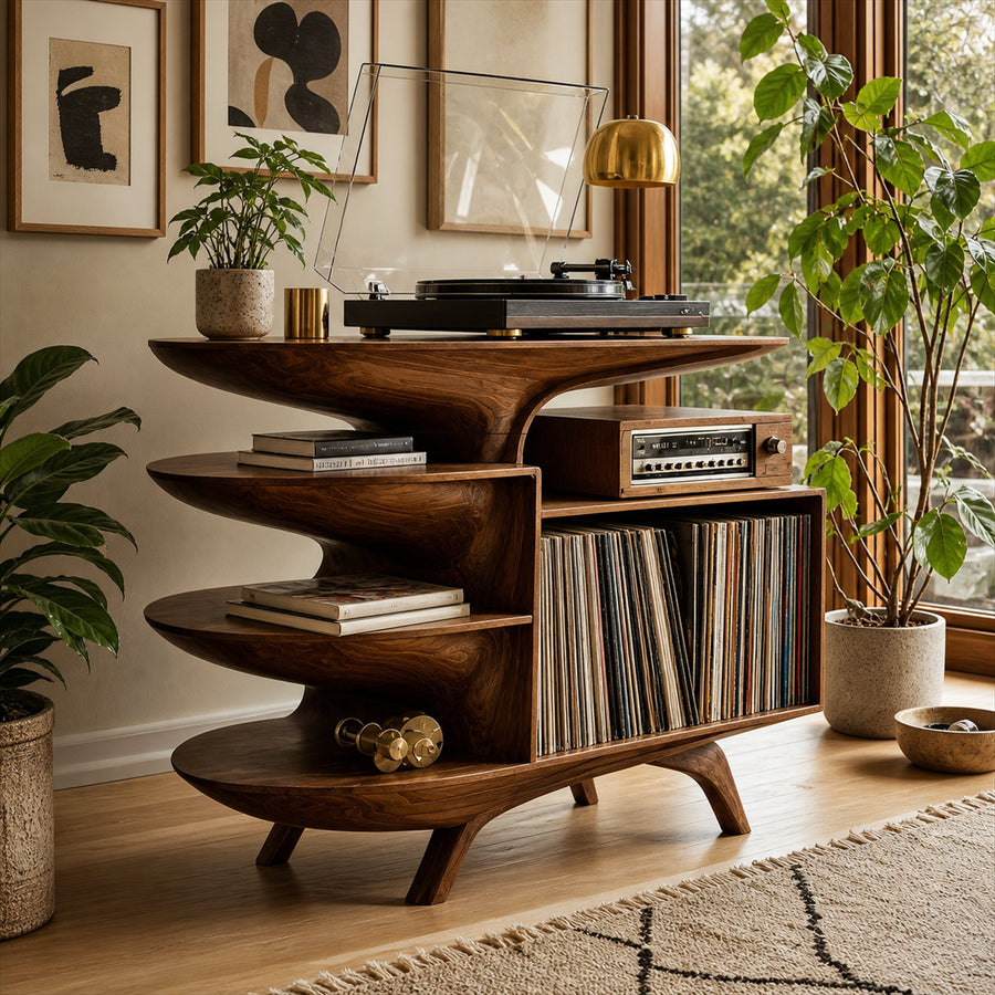 Modern Wooden Record Stand For Bedroom Interior Design Style