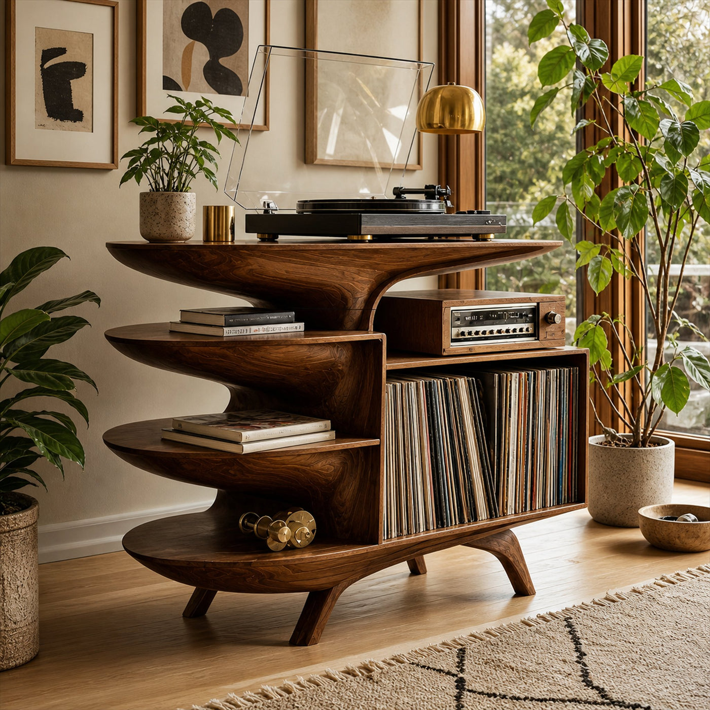 Modern Wooden Record Stand For Bedroom Interior Design Style