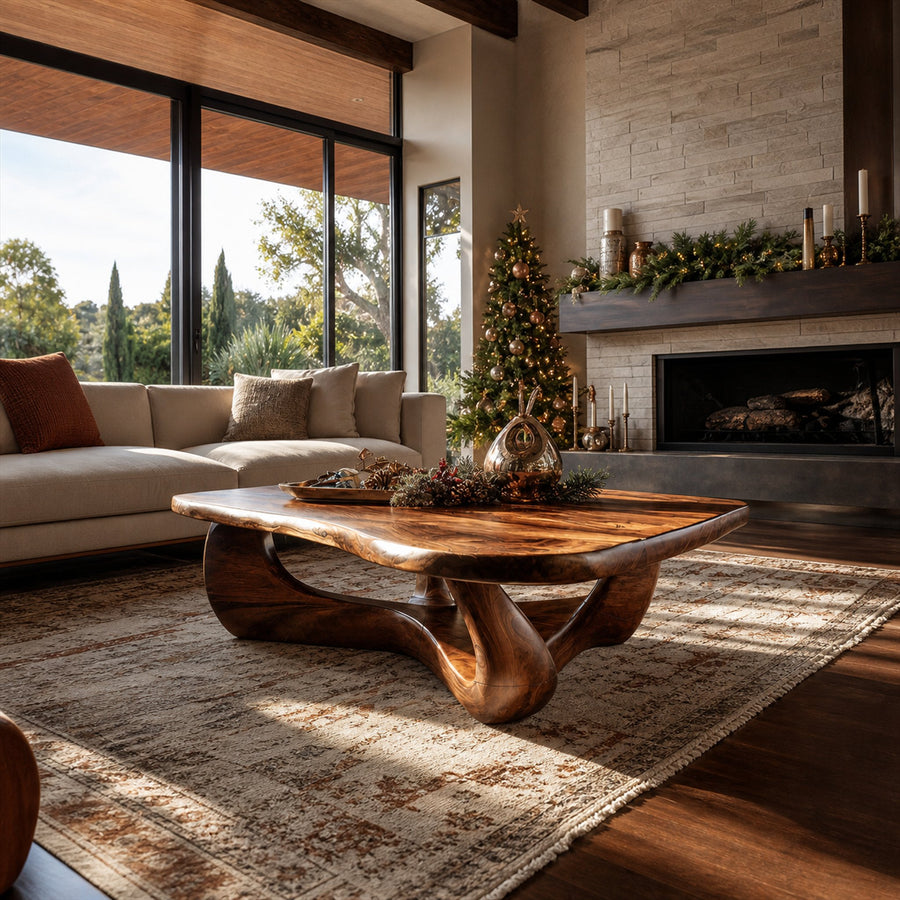 Rustic Wooden Live Edge Coffee Table For Holiday Home Furniture