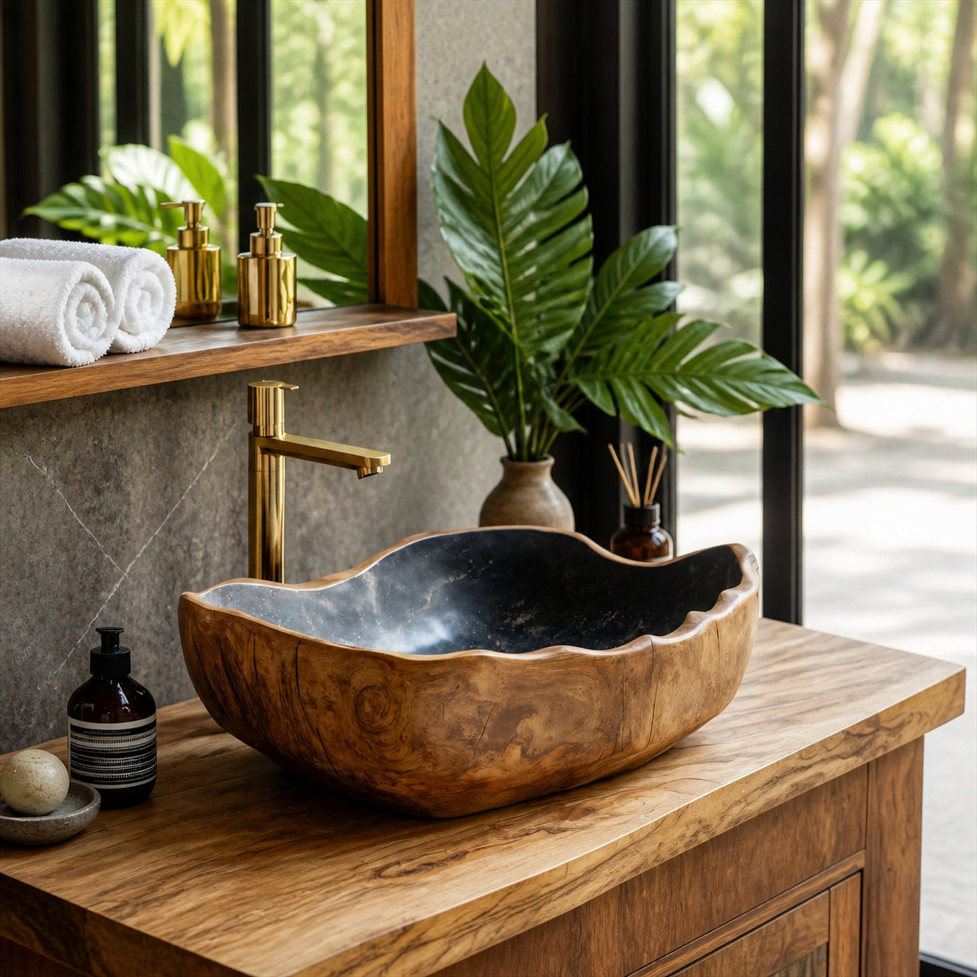 Solid Wood Sink Mid Century Look For Bathroom Interior