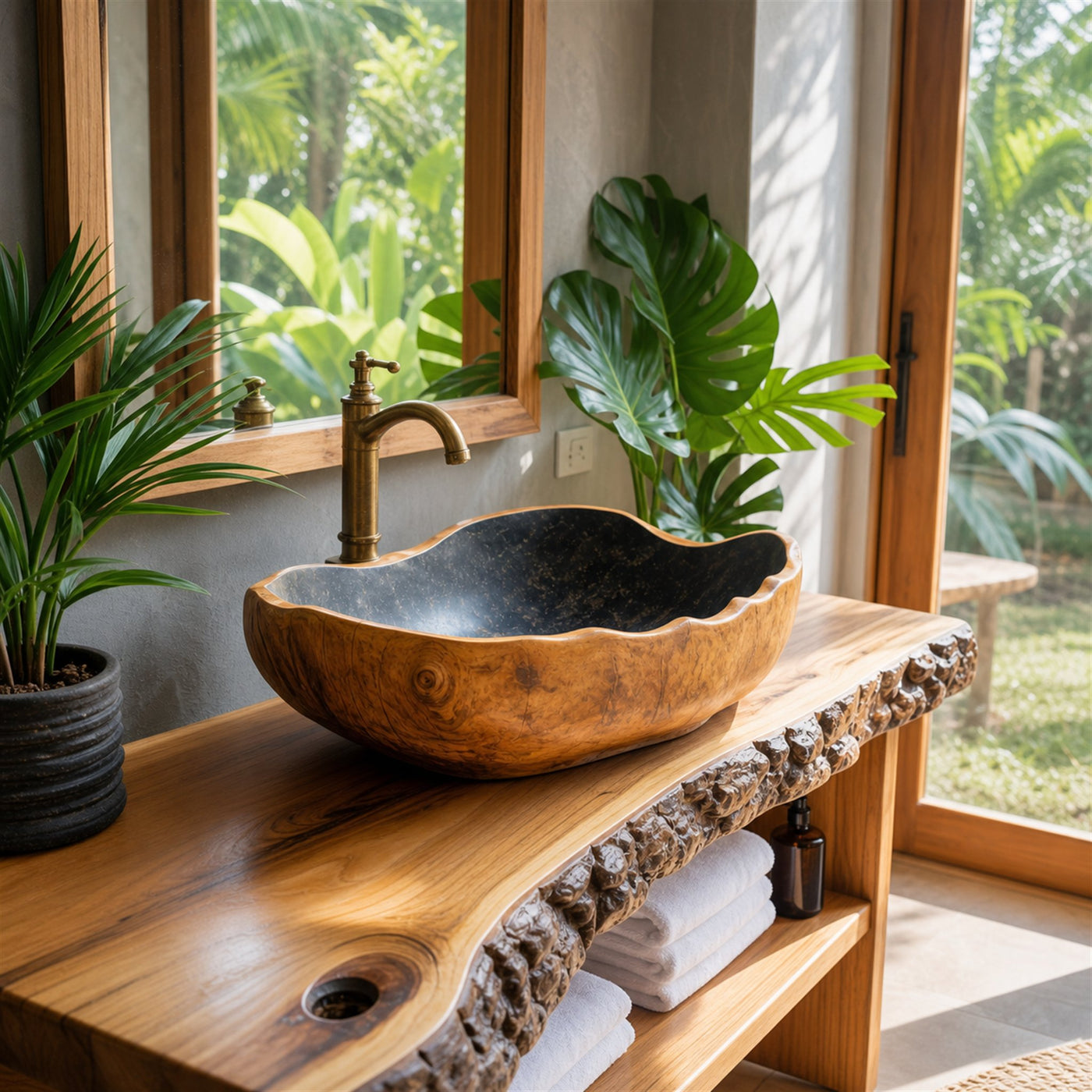 Solid Wood Sink Mid Century Look For Bathroom Interior - product view 6