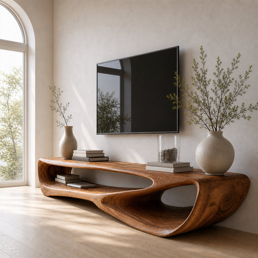 Minimal Curved  TV Console For Living Room