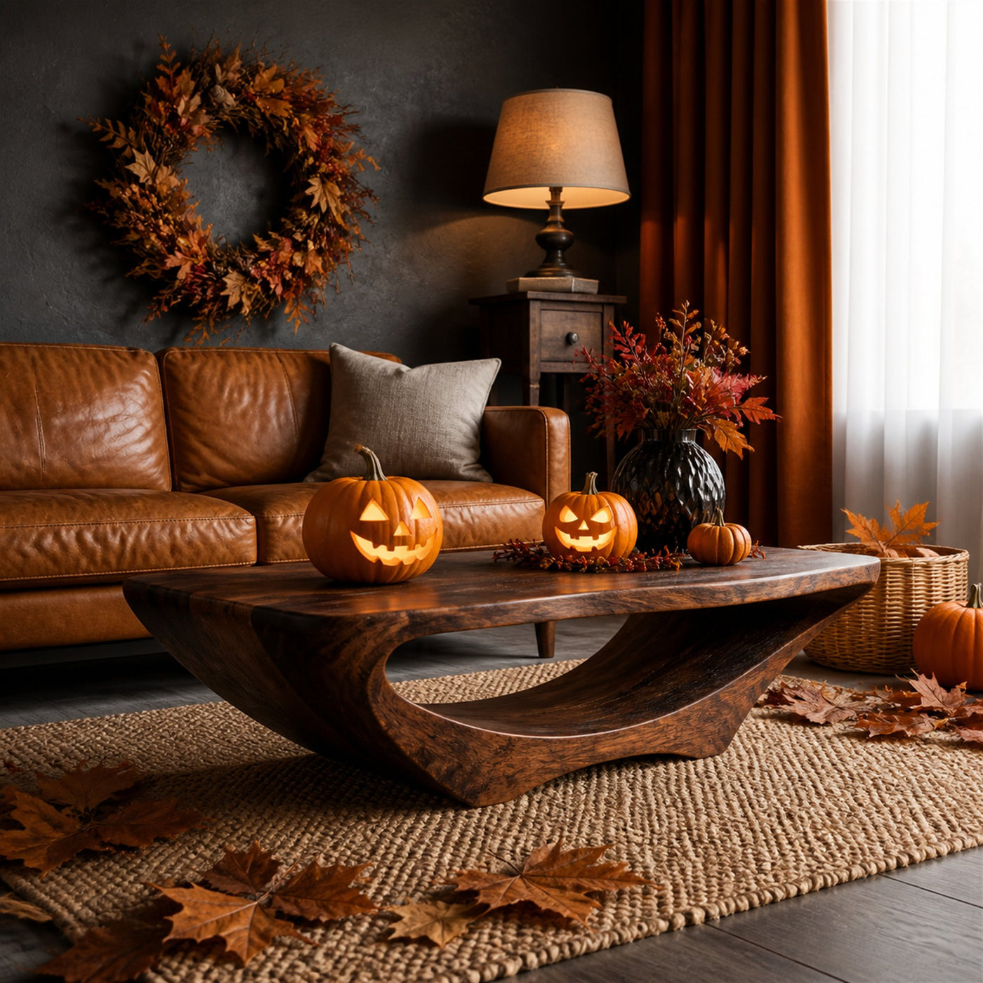 Farmhouse Live Edge Coffee Table Entryway Design Rustic Halloween - product view 7