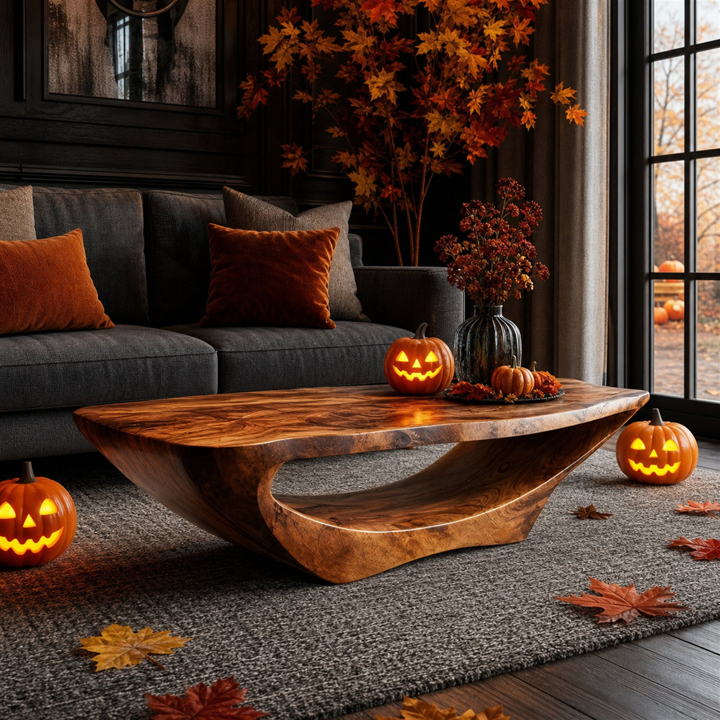 Farmhouse Live Edge Coffee Table Entryway Design Rustic Halloween - product view 6