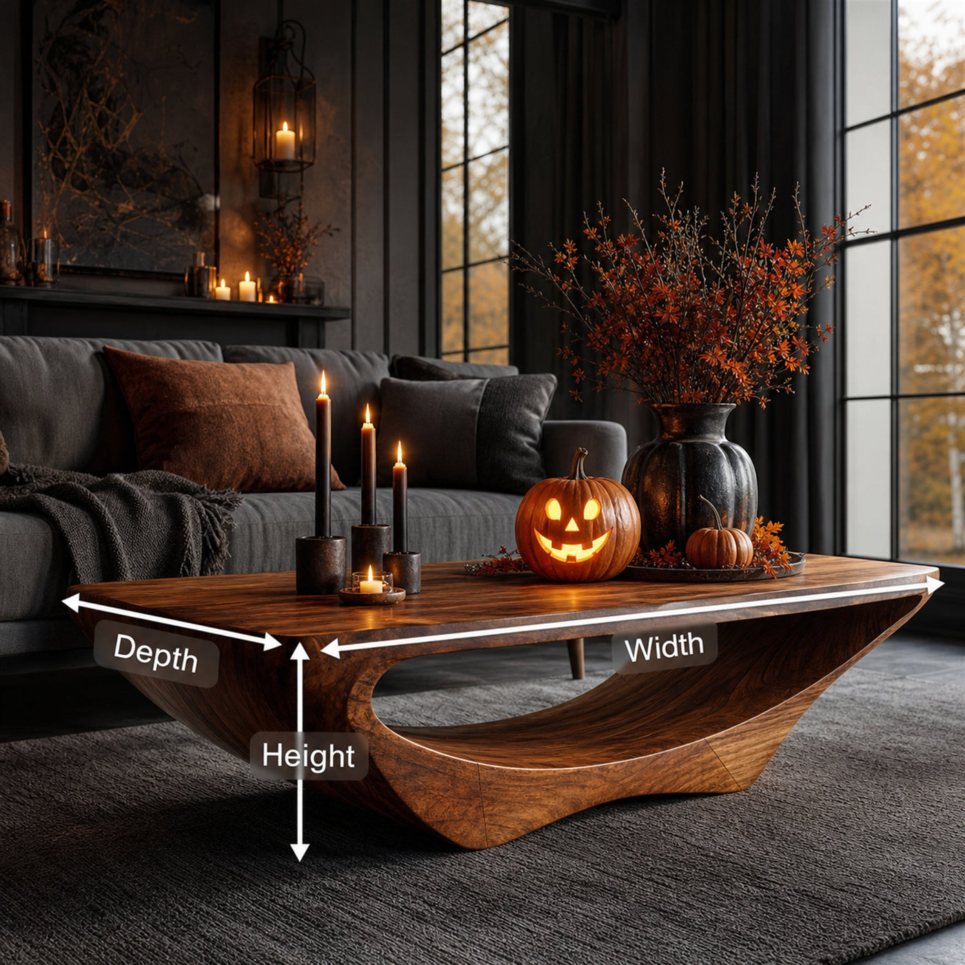 Farmhouse Live Edge Coffee Table Entryway Design Rustic Halloween - product view 8