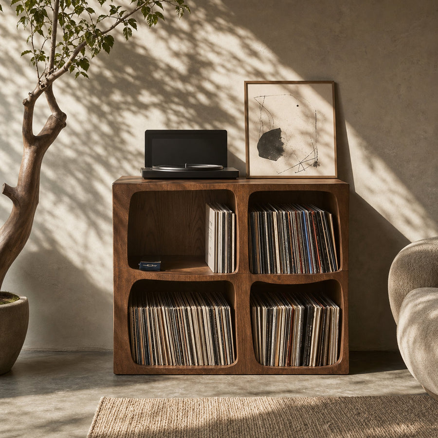 Mid Century Live Edge Record Stand Modern Living Room