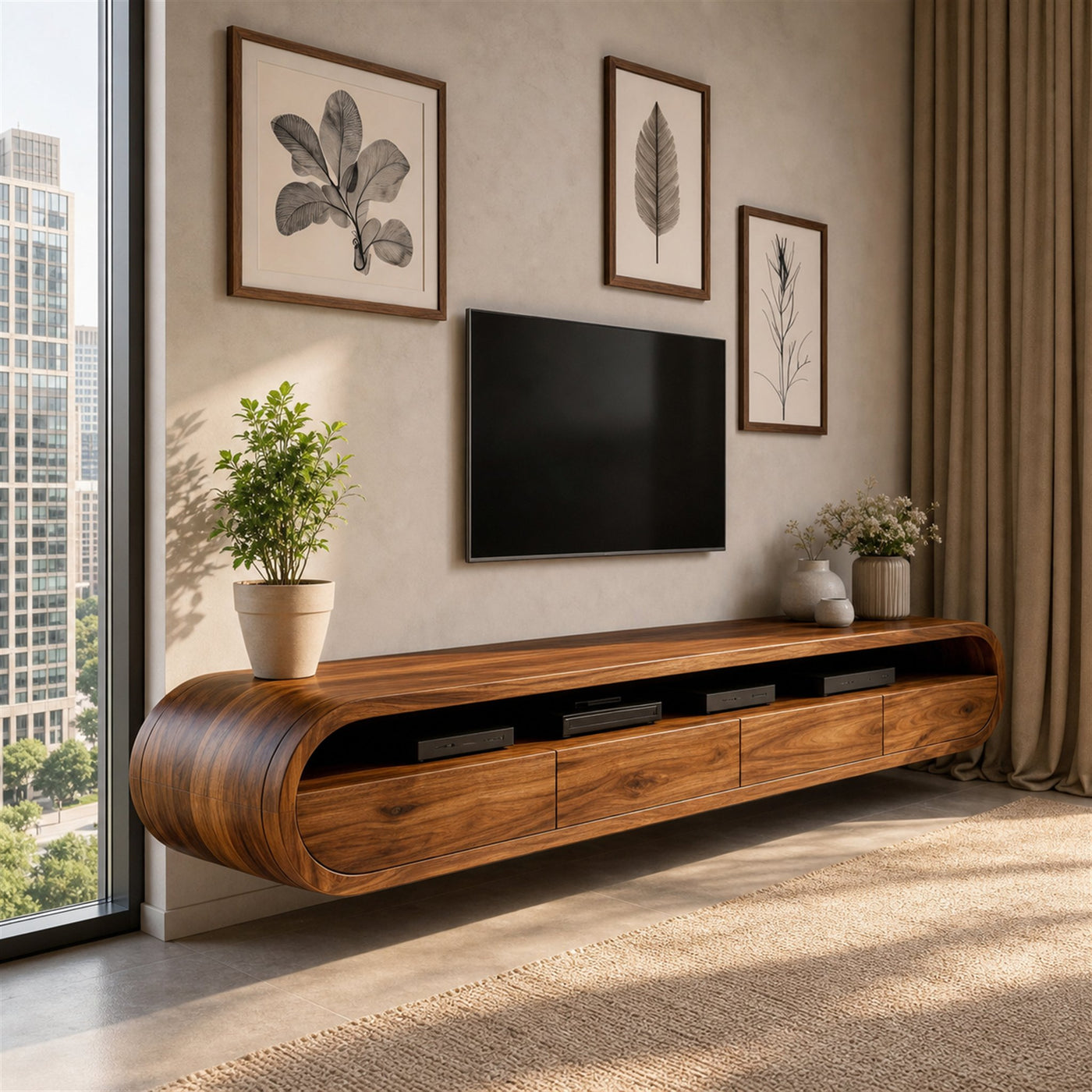 Modern Floating TV Console With Rounded Design For Living Room - product view 8