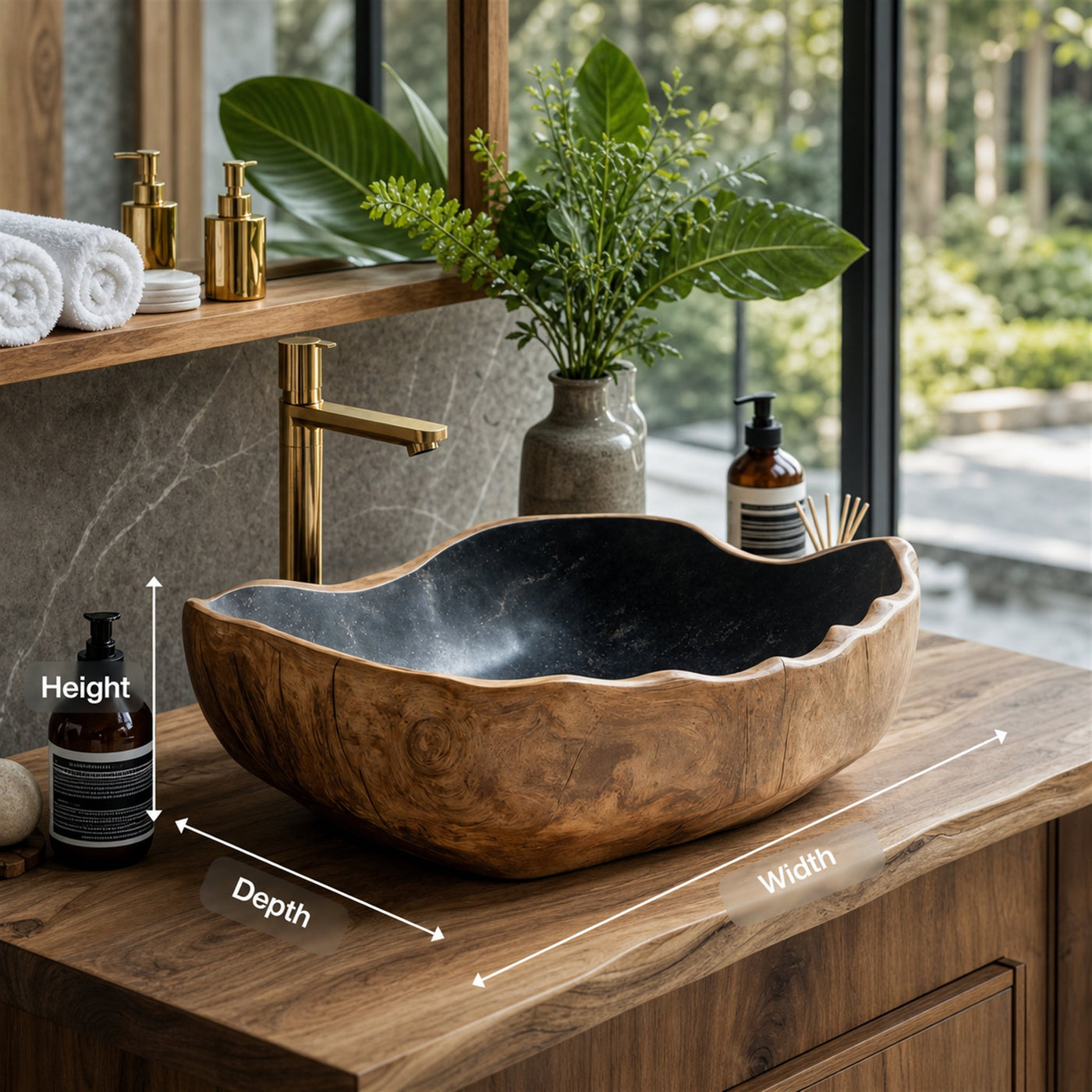 Solid Wood Sink Mid Century Look For Bathroom Interior - product view 8