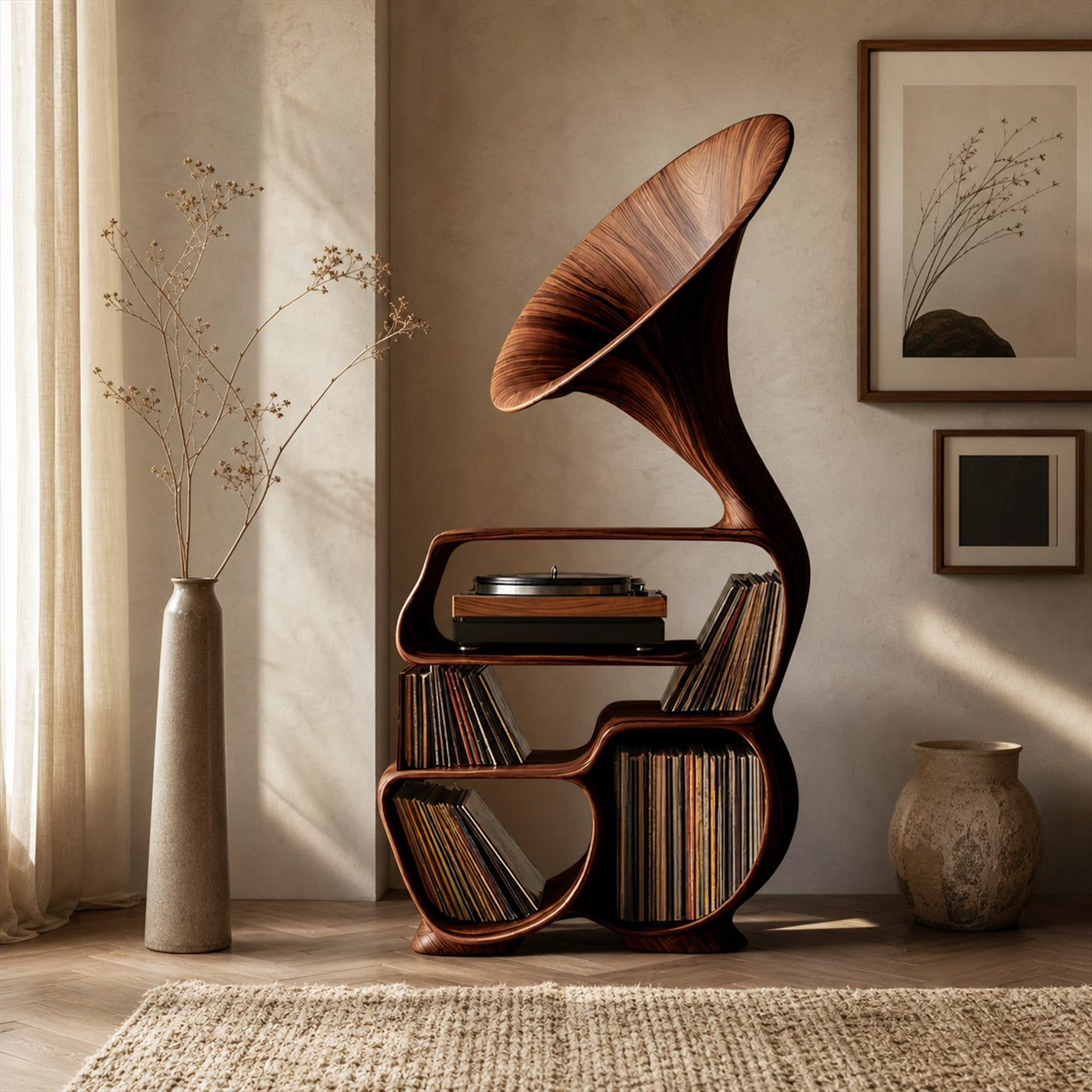 Mid Century Record Player Stand For Bedroom Decor - product view 7