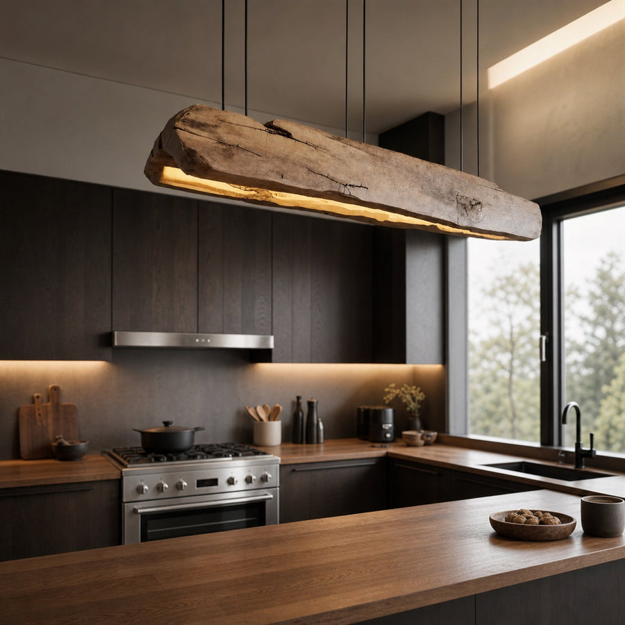 Rustic Log Beam Pendant Lighting For Kitchen Island