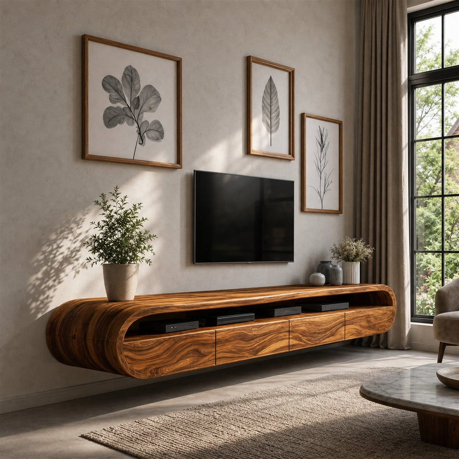 Modern Floating TV Console With Rounded Design For Living Room