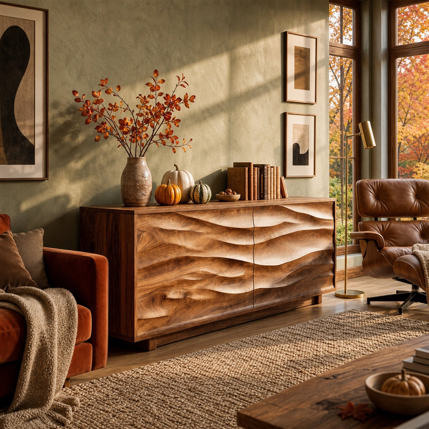 Modern Organic Wave Carved Sideboard For Festive Home Decor - product view 6