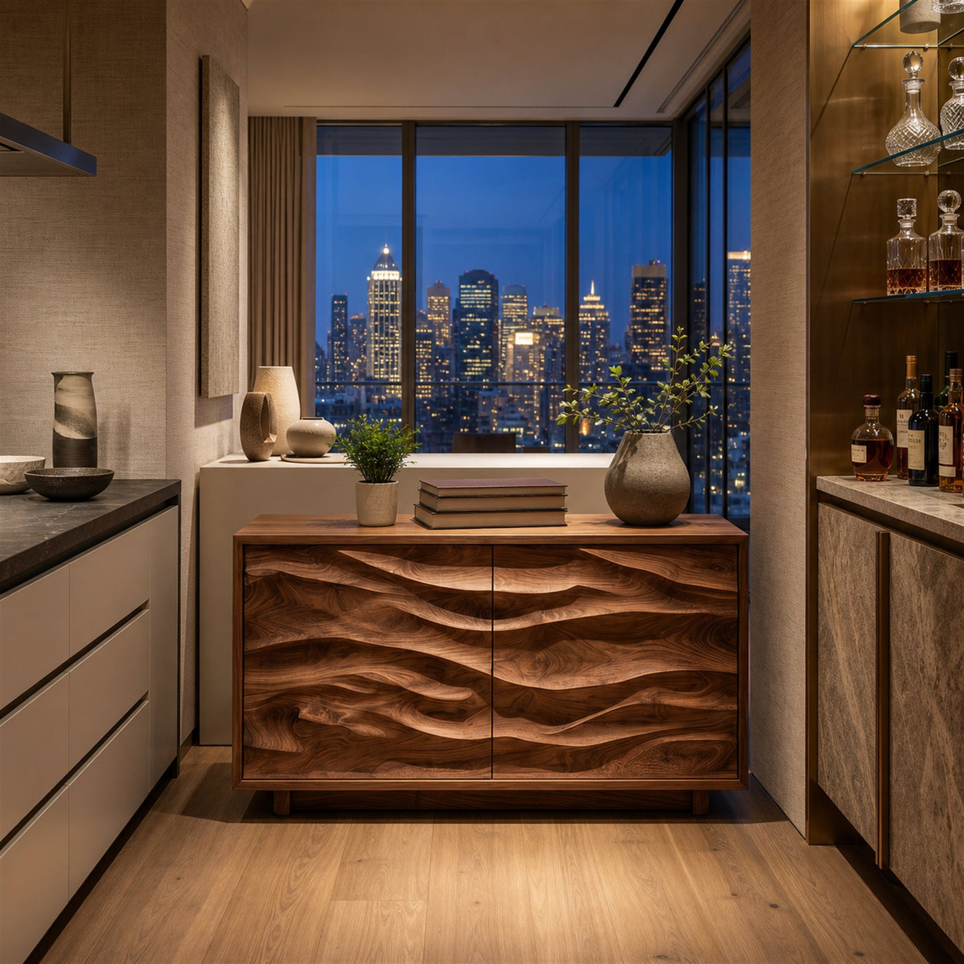 Modern Organic Wave Carved Sideboard For Festive Home Decor - product view 7