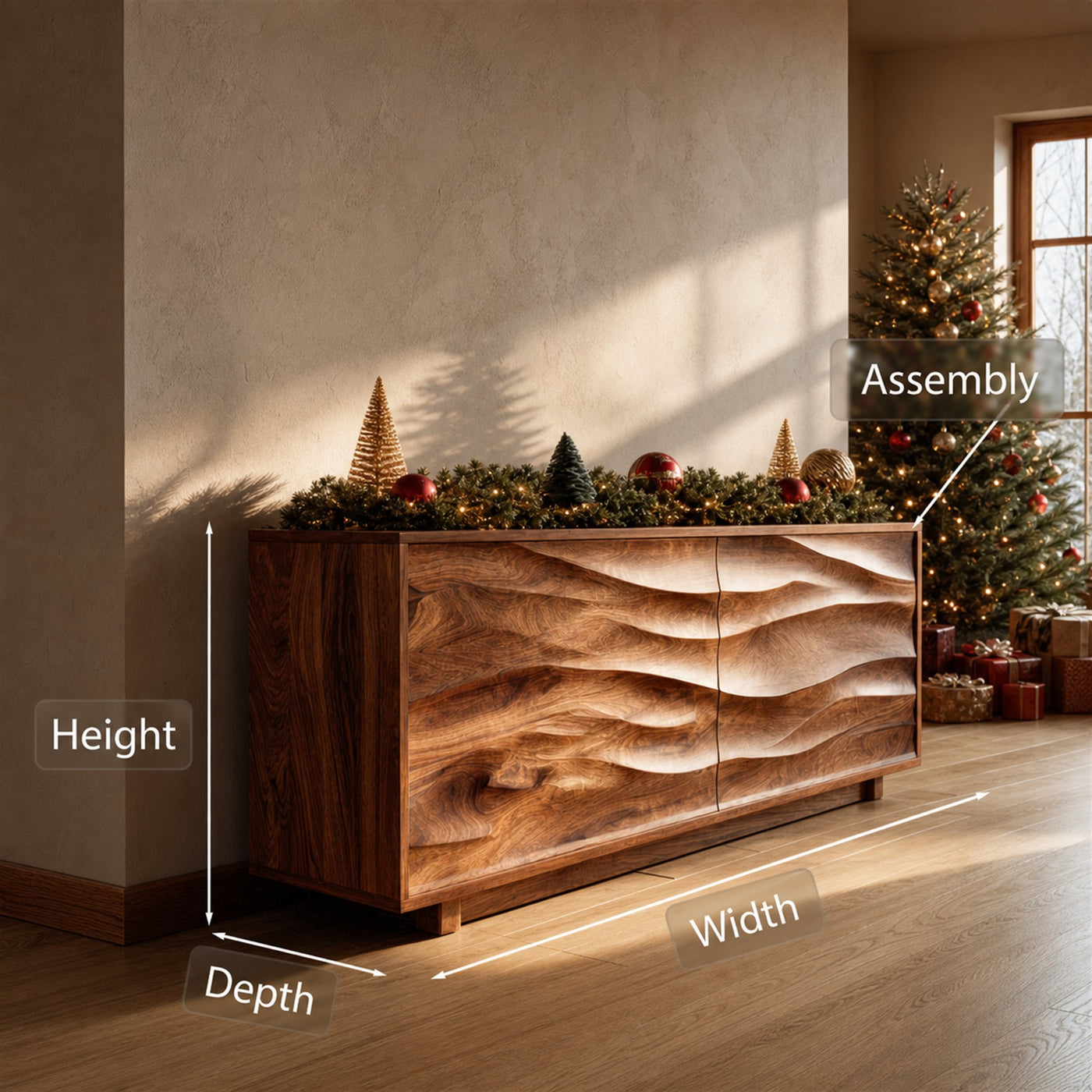 Modern Organic Wave Carved Sideboard For Festive Home Decor - product view 8