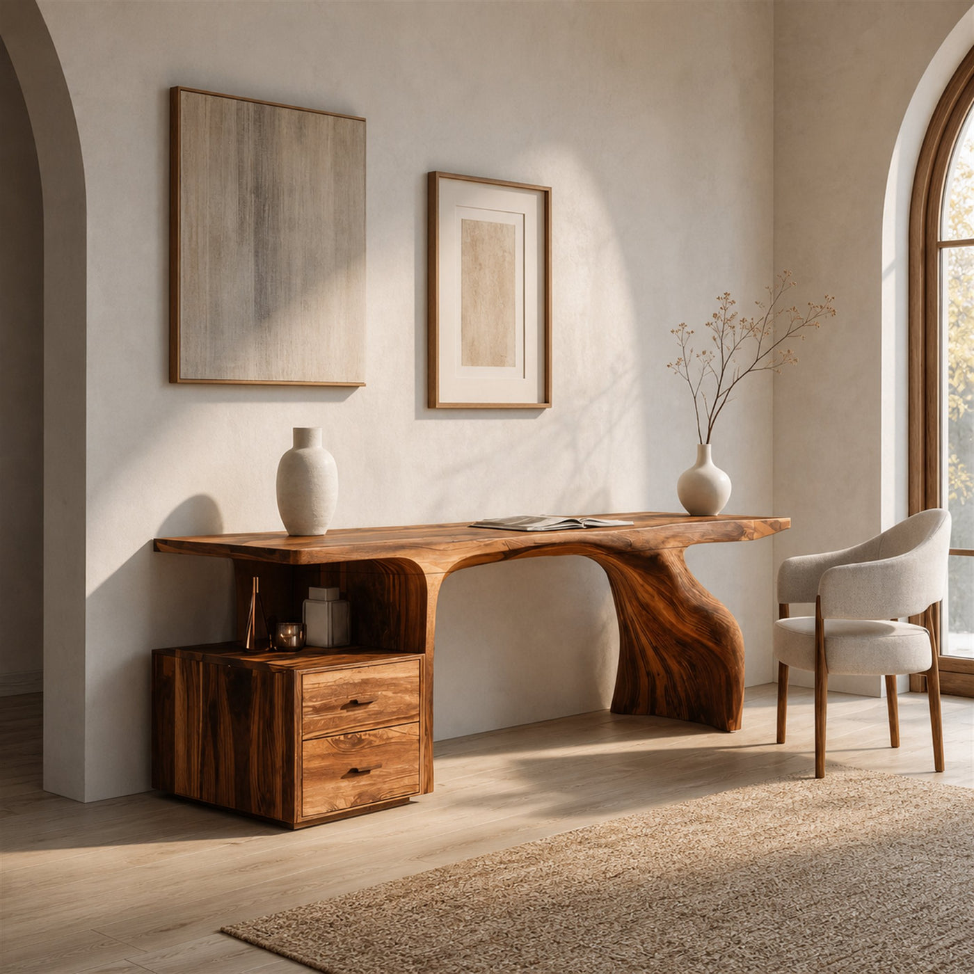 Organic Live Edge Wood Desk With Storage Drawers For Workspace - product view 6