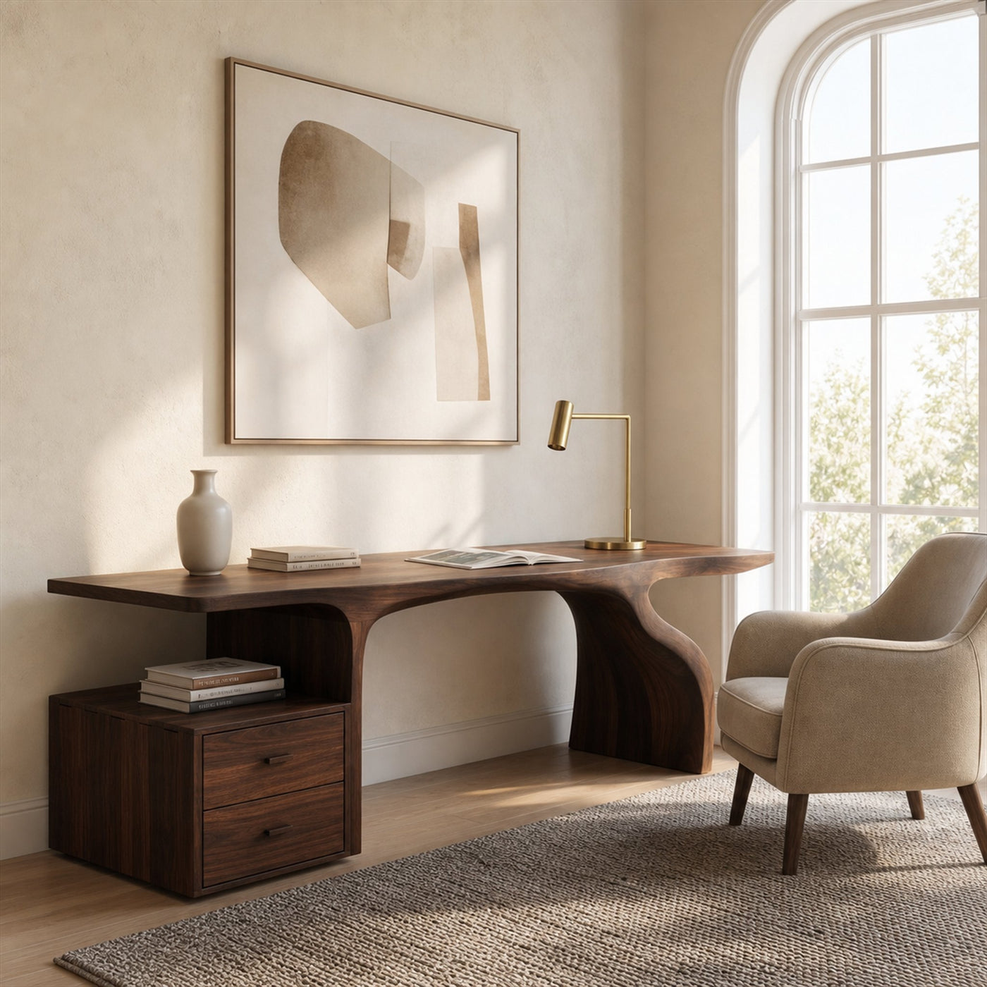 Organic Live Edge Wood Desk With Storage Drawers For Workspace - product view 7