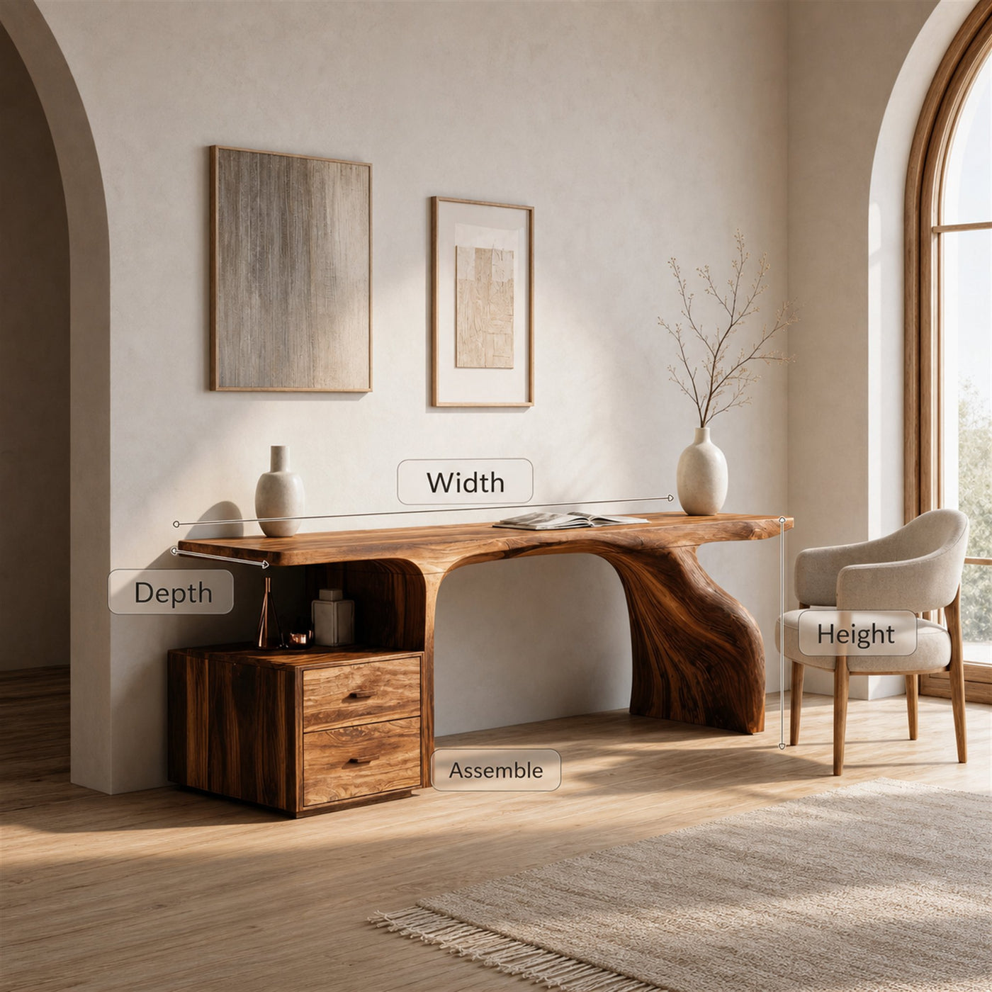 Organic Live Edge Wood Desk With Storage Drawers For Workspace - product view 8