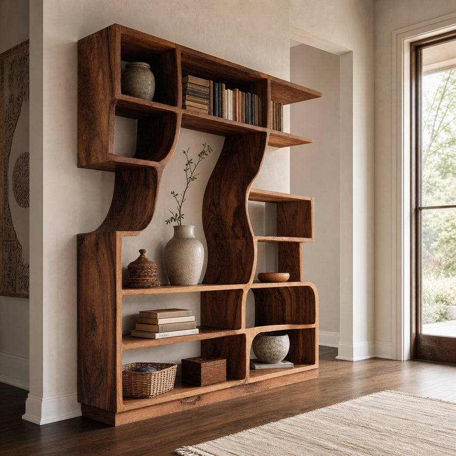 Artisan Carved Bookshelf For Modern Interior
