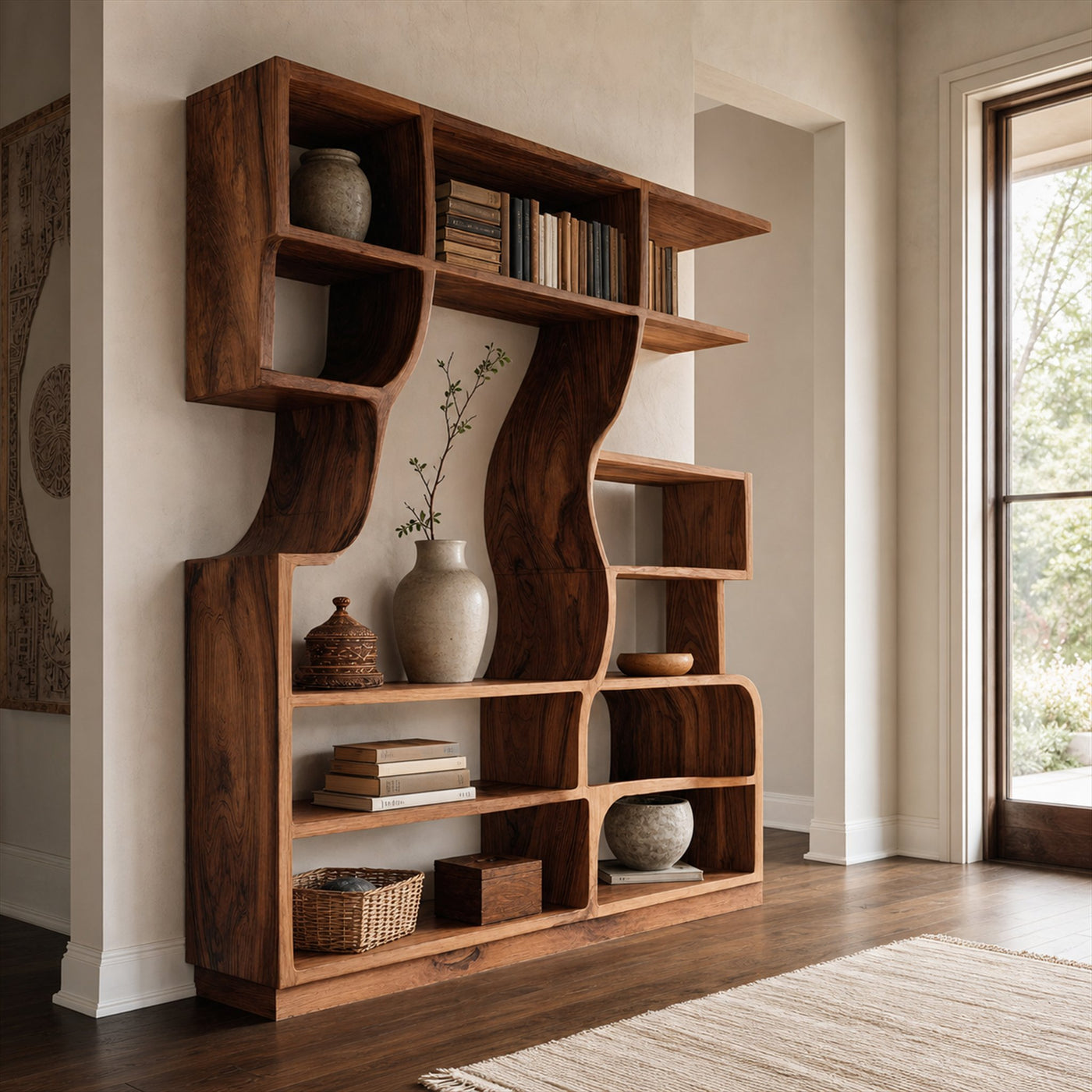 Artisan Carved Bookshelf For Modern Interior