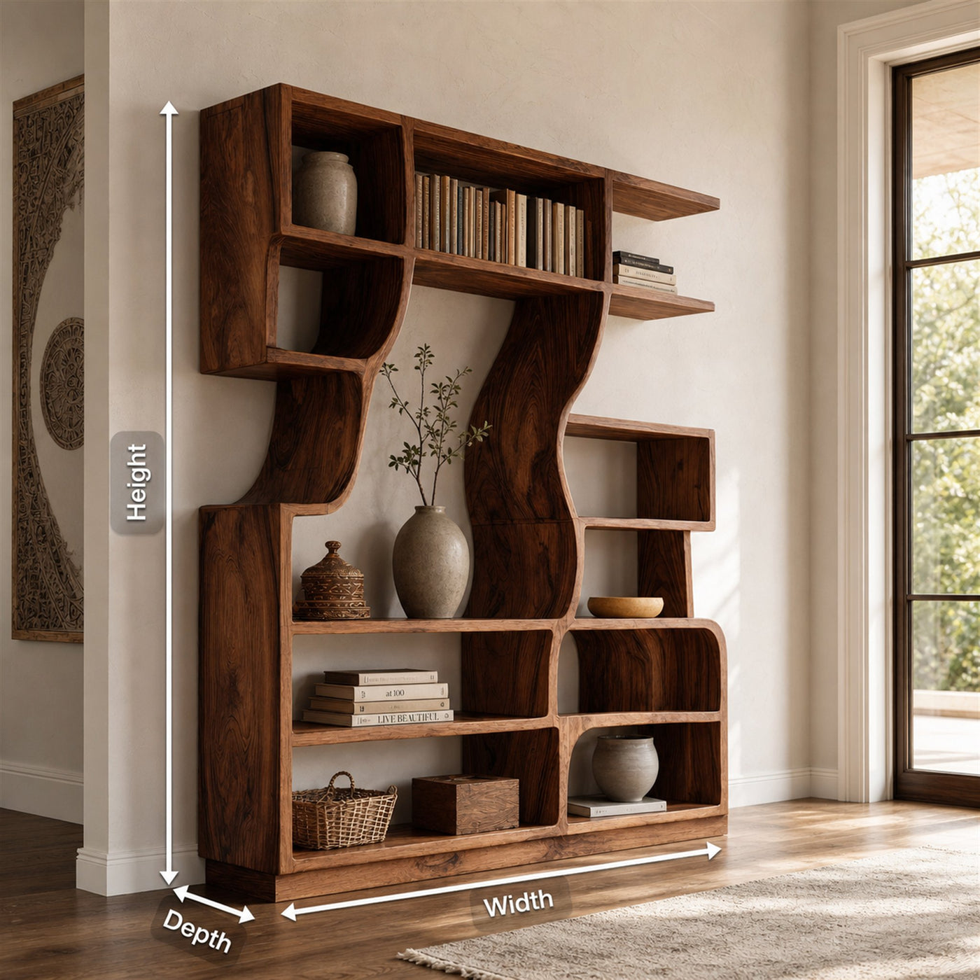 Artisan Carved Bookshelf For Modern Interior - product view 8