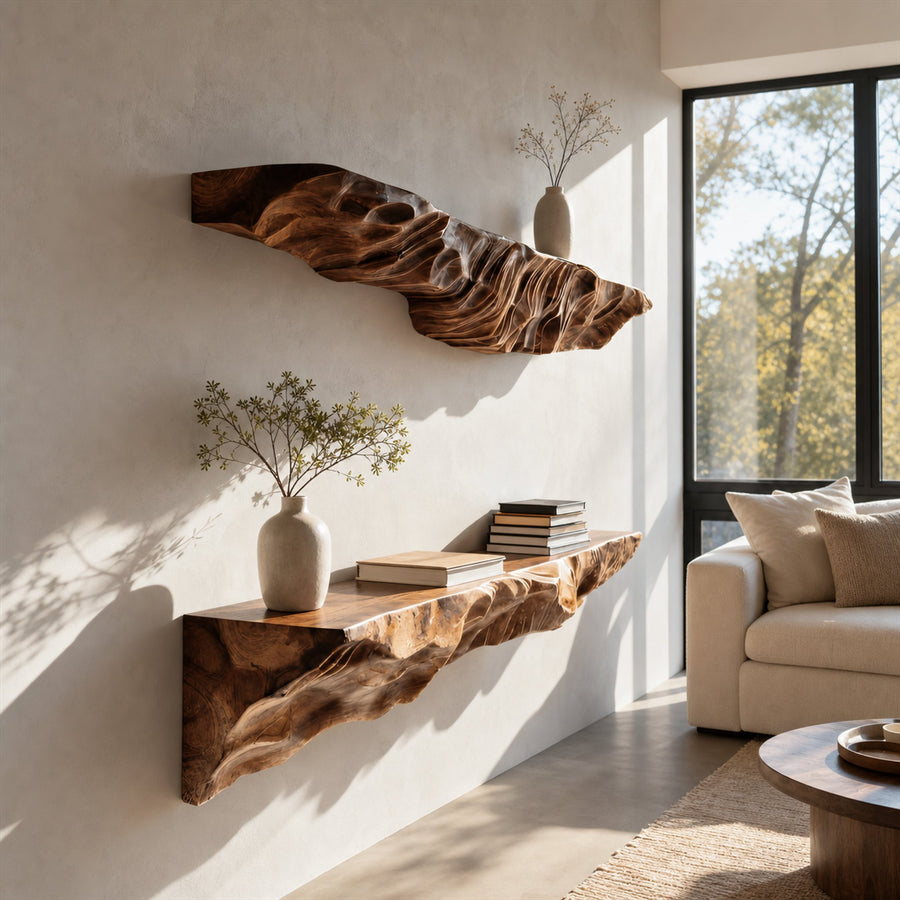 Artistic Sculptural Floating Shelf For Living Room
