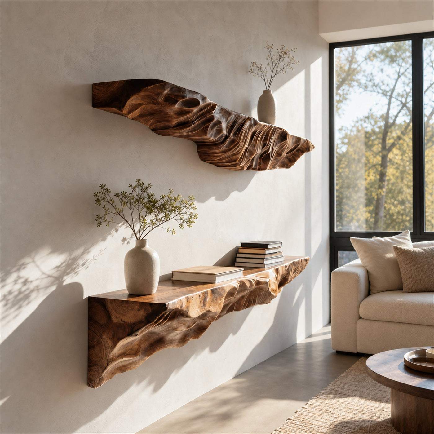 Artistic Sculptural Floating Shelf For Living Room