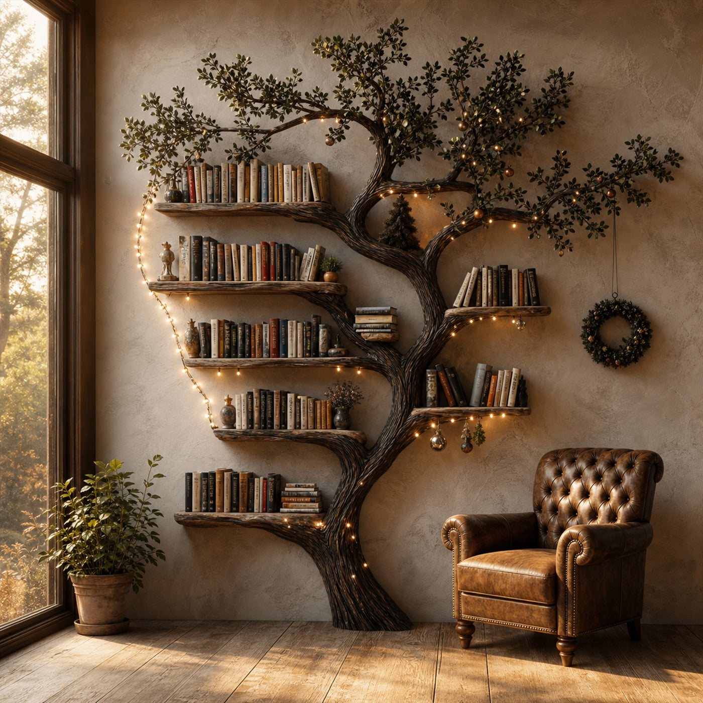 Black Tree Branch Bookshelf Wall Mount Mid Century