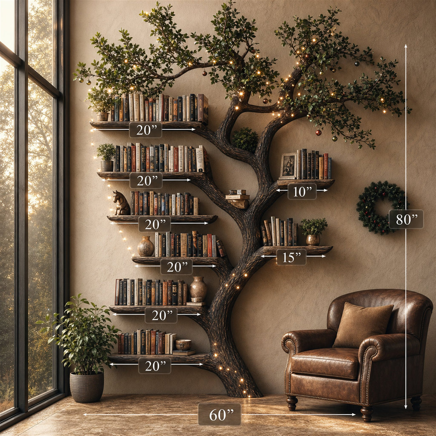 Black Tree Branch Bookshelf Wall Mount Mid Century - product view 7