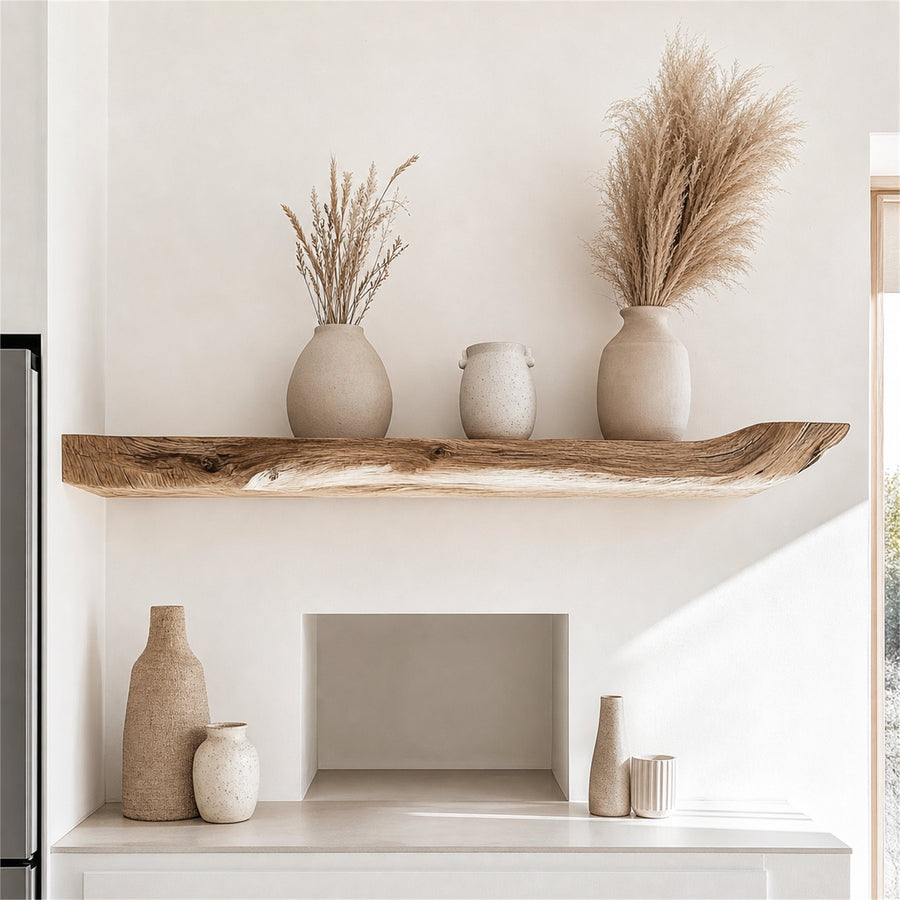Boho Kitchen Floating Shelf Natural Edge Wooden Shelf For Wall Storage