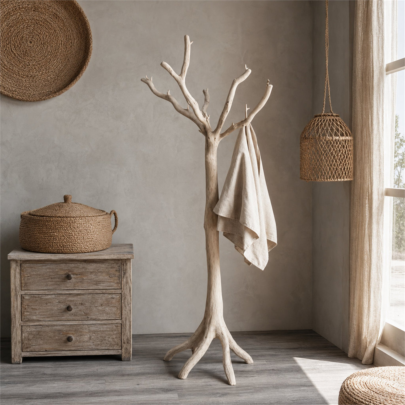 Coat Rack Wood Standing Tree Branch Decorative Hooks
