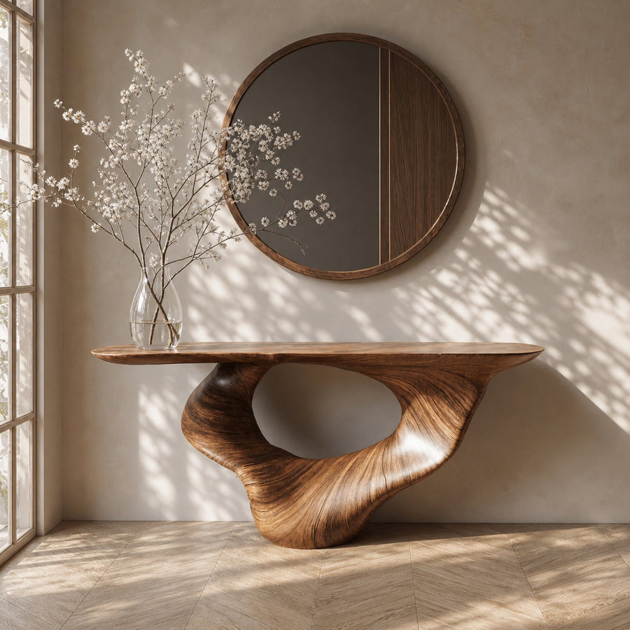 Console Table Unique Art Solid Wood Handmade Narrow Wood