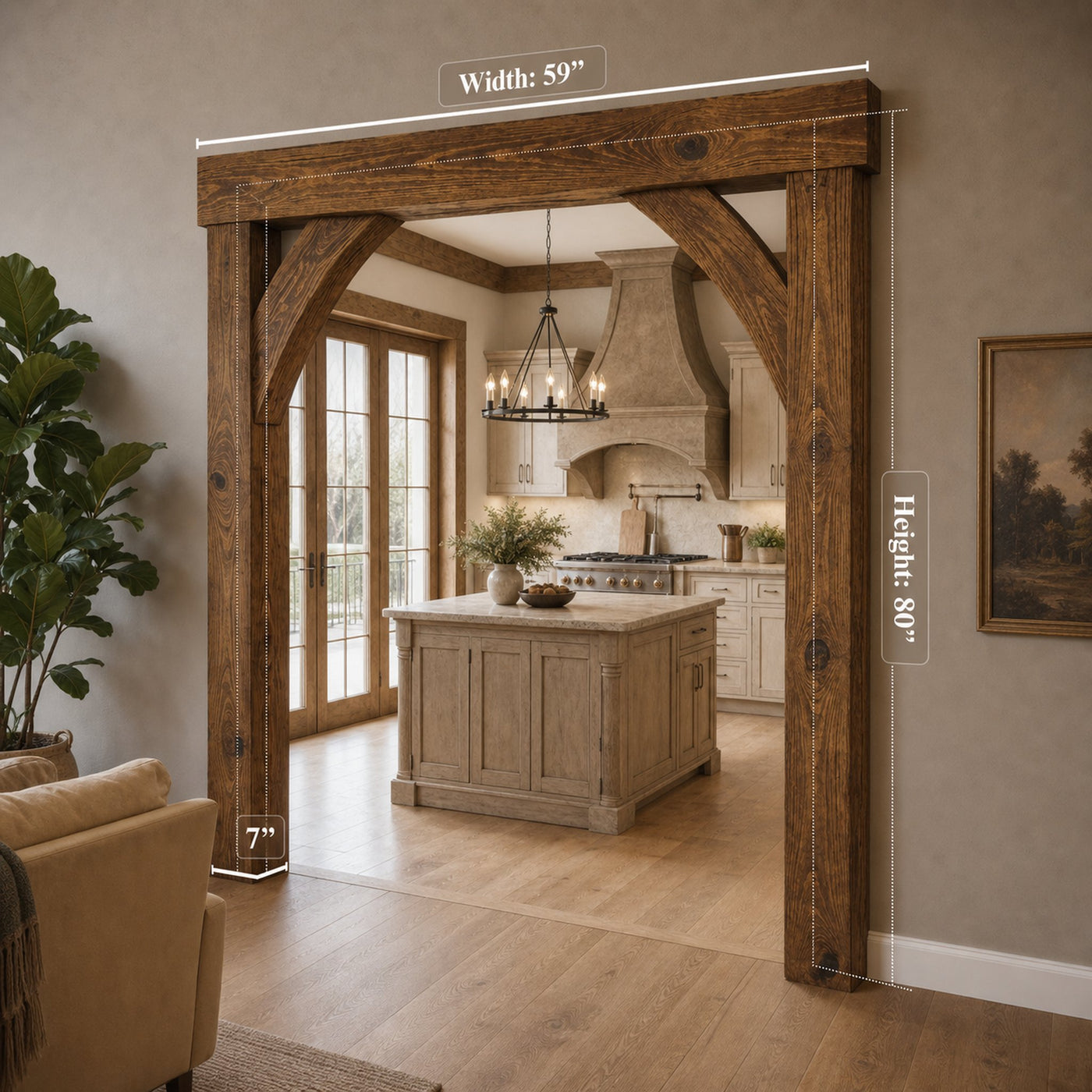 Rustic Arched Wood Frame For Living Room Entryway - product view 6