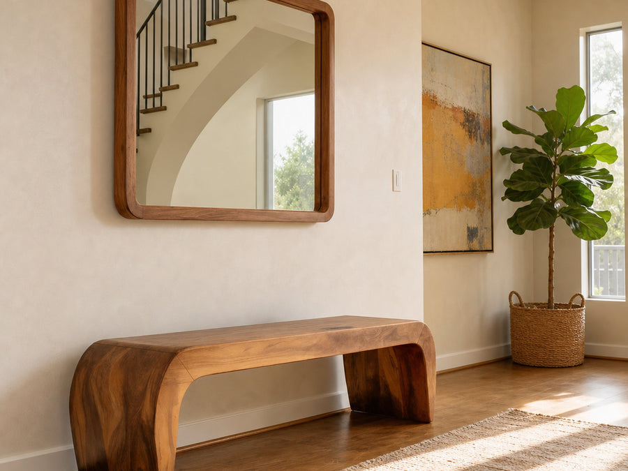 Driftform Frost Solid Wood Bench with Waterfall Sides
