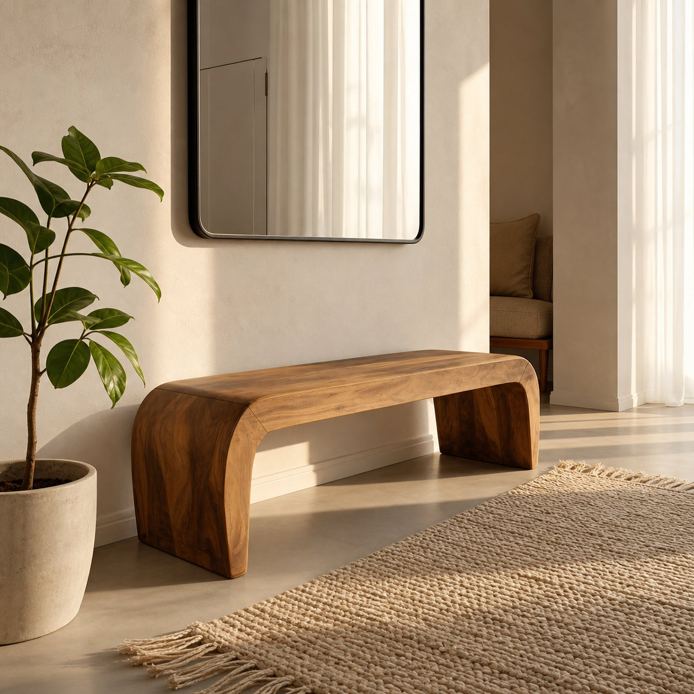 Contemporary Bench With Curved Design For Entryway - product view 6
