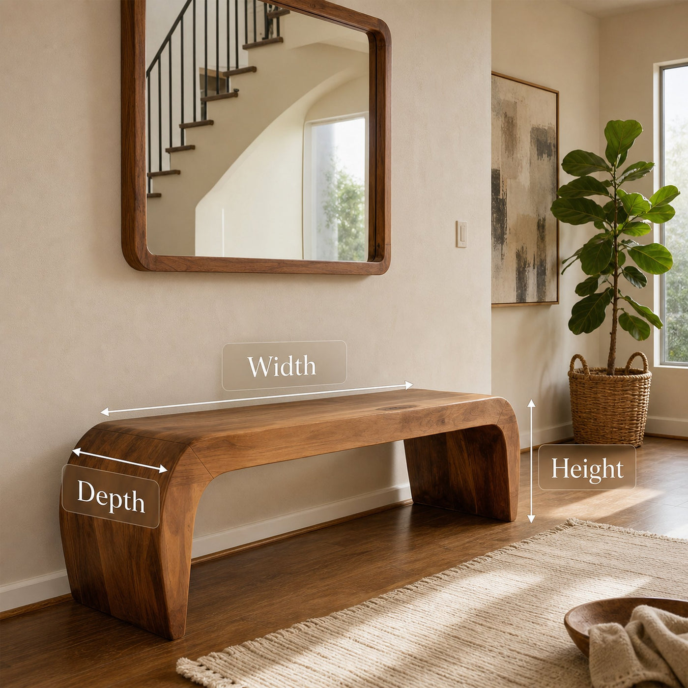 Contemporary Bench With Curved Design For Entryway - product view 8