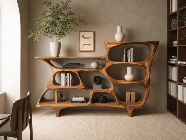 Contemporary Organic Bookshelf With Open Shelves For Living Room Or Office