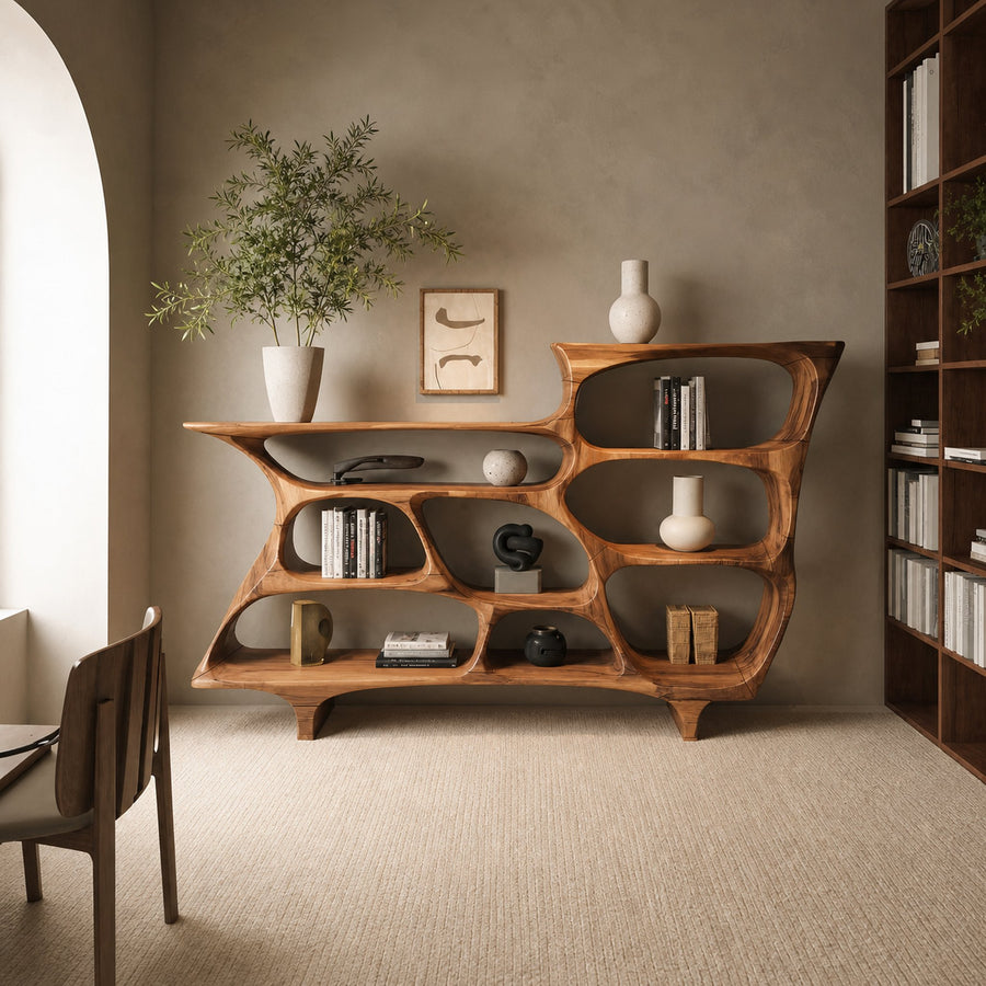 Contemporary Organic Bookshelf With Open Shelves For Living Room Or Office