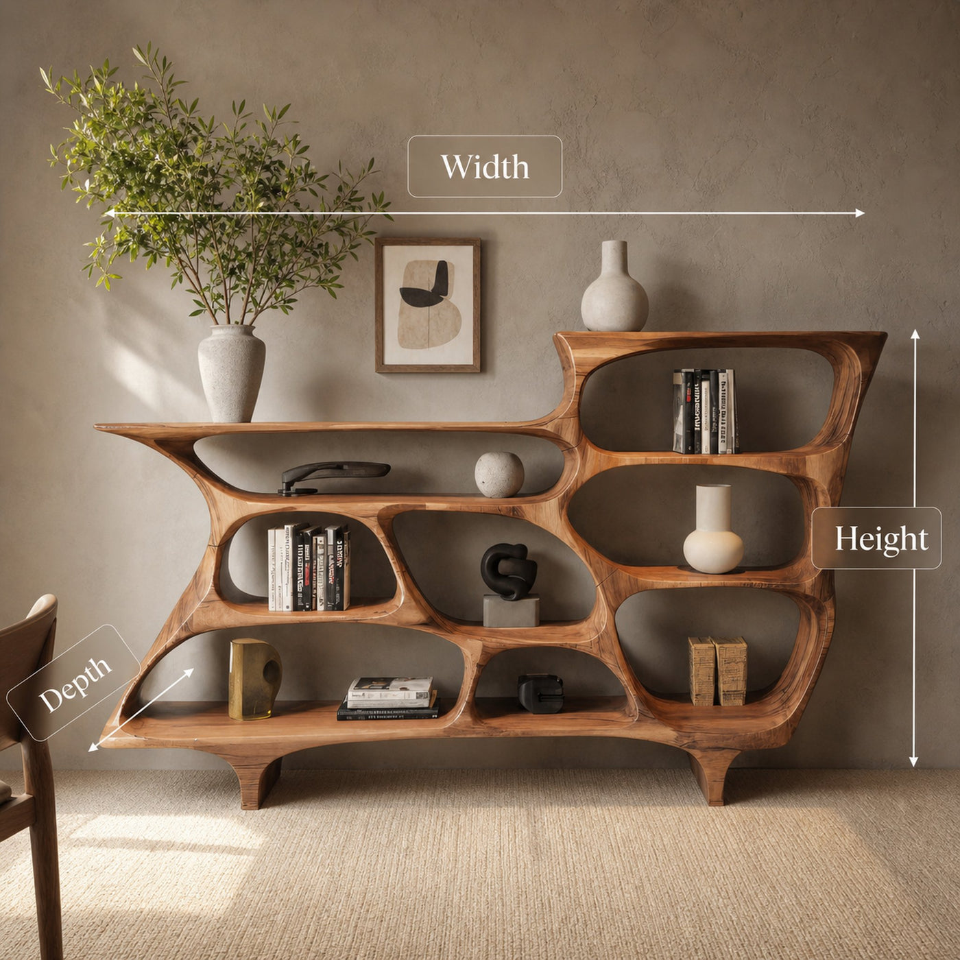 Contemporary Organic Bookshelf With Open Shelves For Living Room Or Office - product view 6