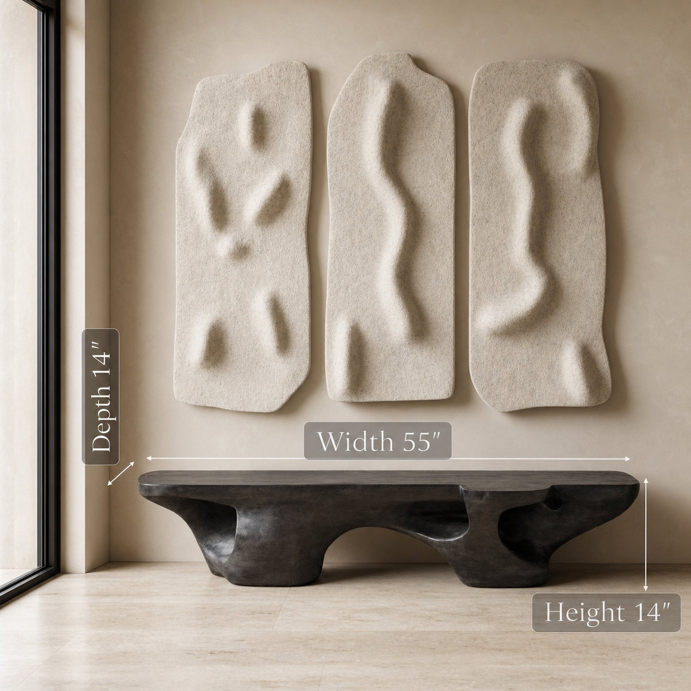 Contemporary Sculptural Bench With Carved Design For Living Room - product view 6