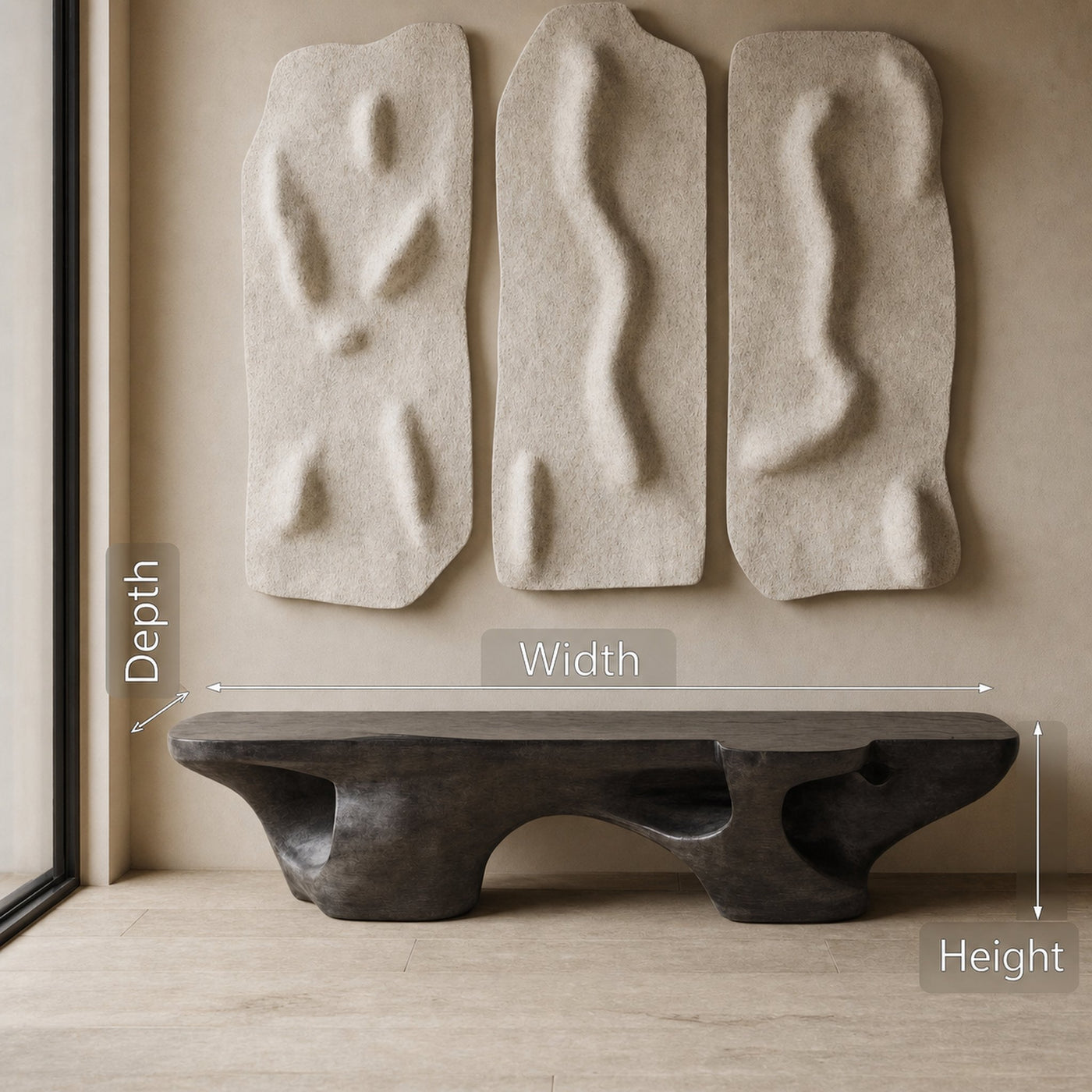 Contemporary Sculptural Bench With Carved Design For Living Room - product view 7