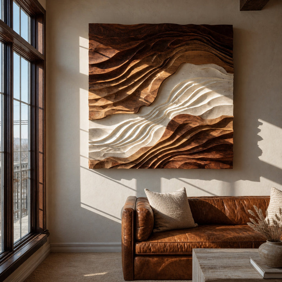Contemporary Sculptural Wave Wall Art For Living Room