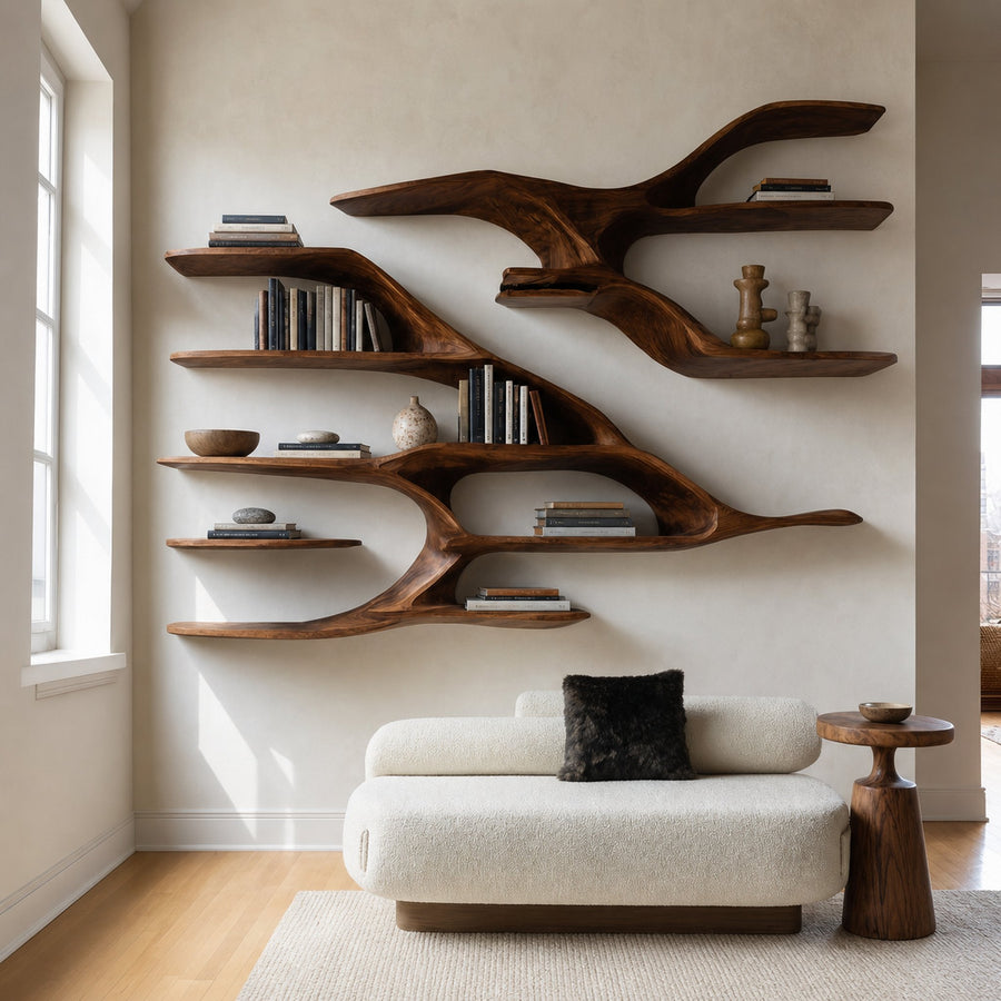 Contemporary Wooden Wall Shelf For Living Room Decor