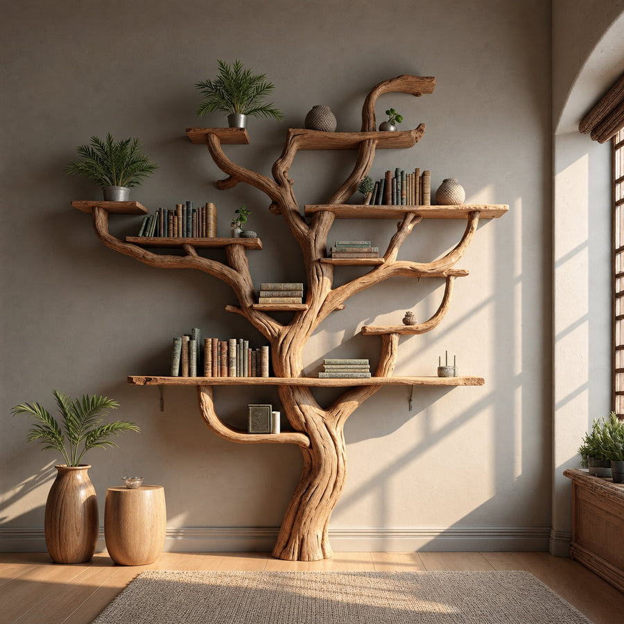 Corner Branch Shelf Wood Bookcase Wall Mounted