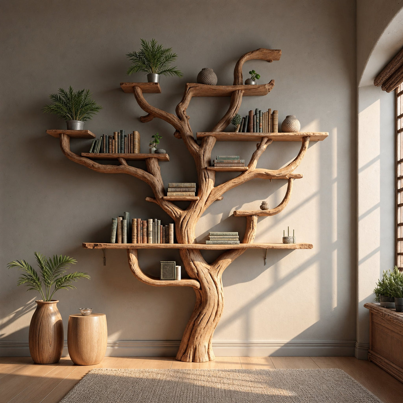 Corner Branch Shelf Wood Bookcase Wall Mounted