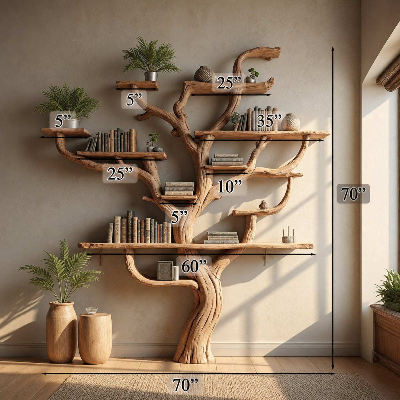 Corner Branch Shelf Wood Bookcase Wall Mounted - product view 7