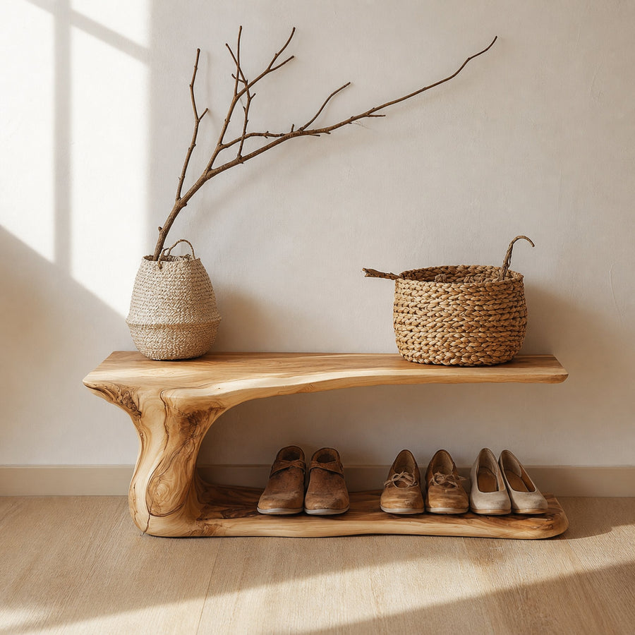 Custom Wood Shoe Bench Rack Wood Farmhouse Shoe Storage