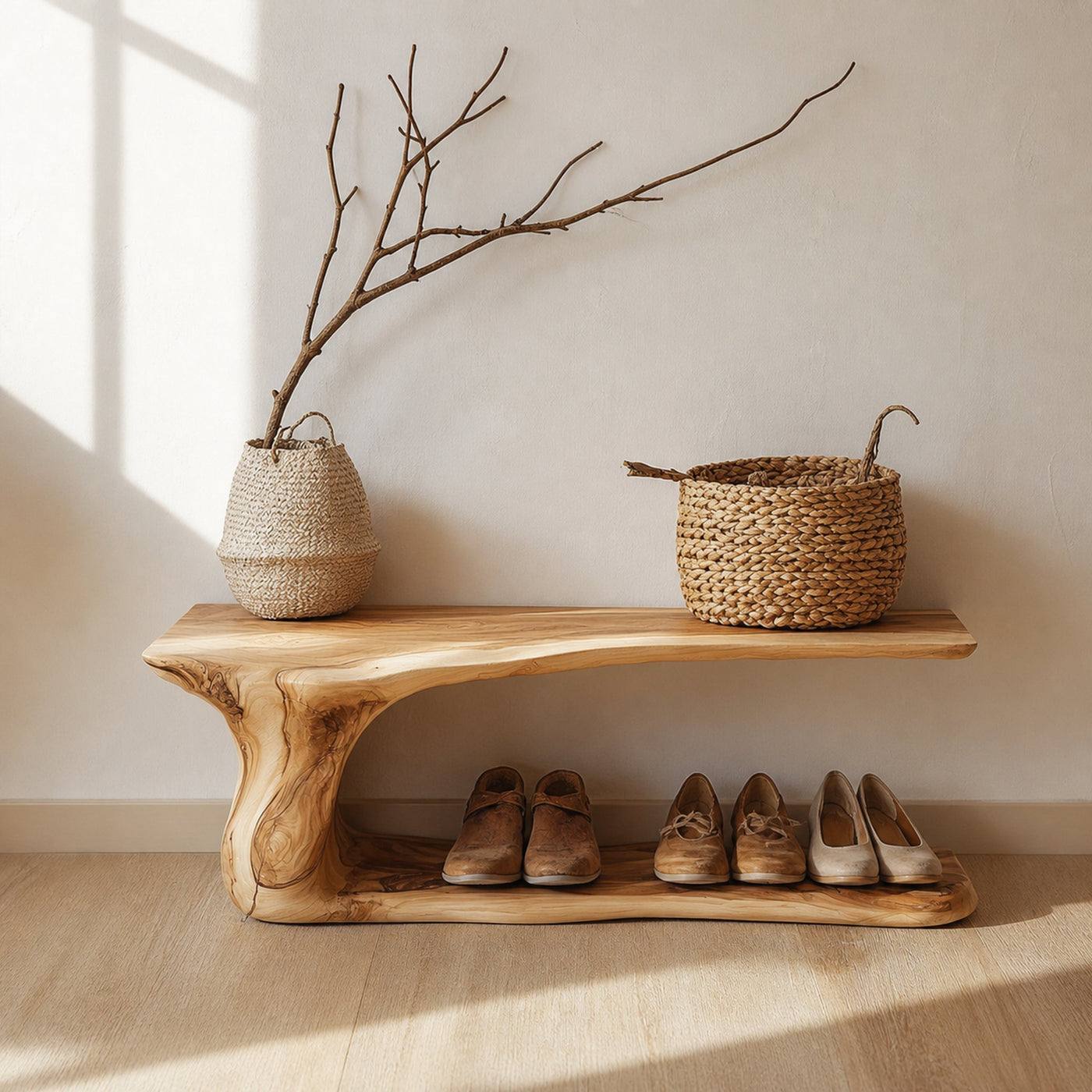 Custom Wood Shoe Bench Rack Wood Farmhouse Shoe Storage