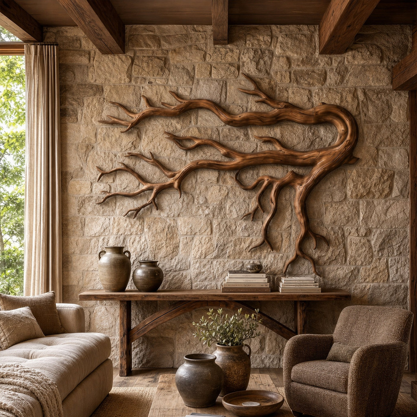 Driftwood Root Sculptural Solid Wood Wall Art Rustic Nature Inspired Decor