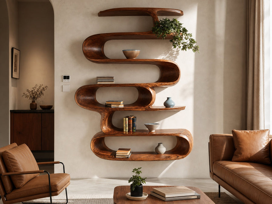 Lariat Haze Solid Wood Wall Shelf with Looping Form